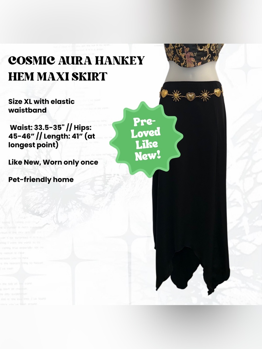 Cosmic Aura Hanky Hem Black Maxi skirt